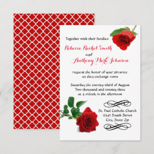 Invitation de mariage aquarelle rose rouge - 3x5