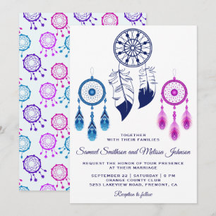 Invitation de mariage attrape-rêves rose bleu
