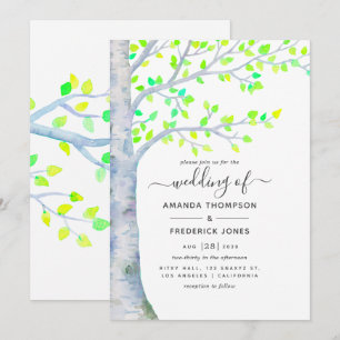 Invitation de mariage au bouleau au printemps aqua
