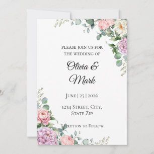 Invitation de mariage au pinceau à l'aquarelle Piv
