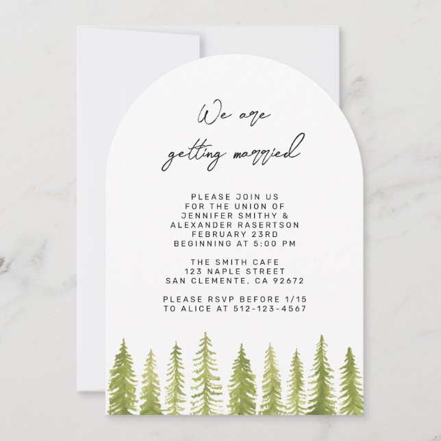 Invitation de mariage aux arbres à l'aquarelle (Devant)