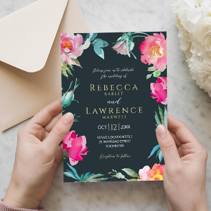 Invitation de mariage aux fleurs roses vives éléga