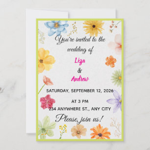Invitation de mariage aux fleurs sauvages aquarell