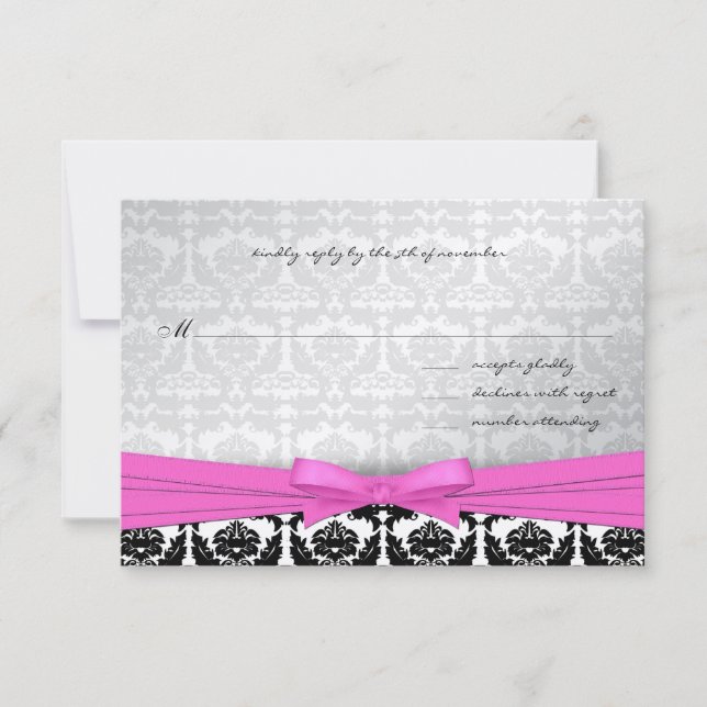 Invitation de mariage aux tourbillons de damas ros (Devant)