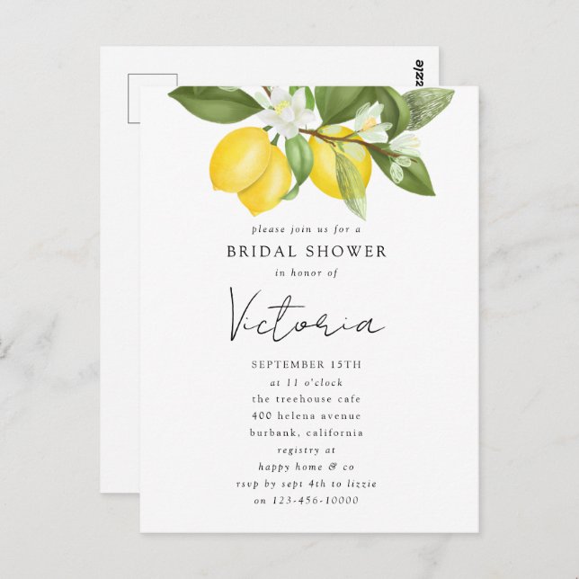 Invitation de mariage avec des citrons au style aq (Devant / Derrière)