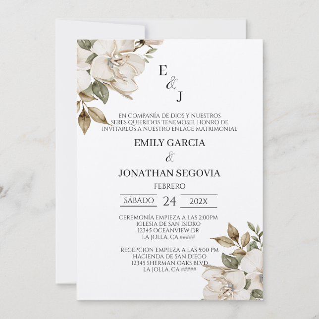 invitation de mariage avec des fleurs blanches  (Devant)