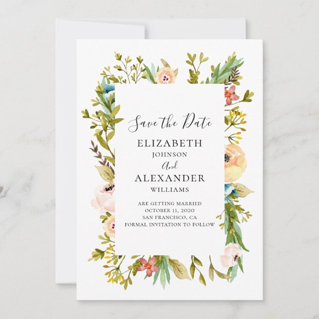 Invitation de mariage avec des fleurs d'été. Flora (Devant)