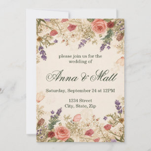Invitation de mariage avec fleurs séchées et dente