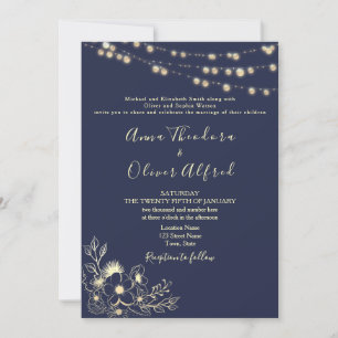 Invitation de mariage avec guirlande lumineuse ble
