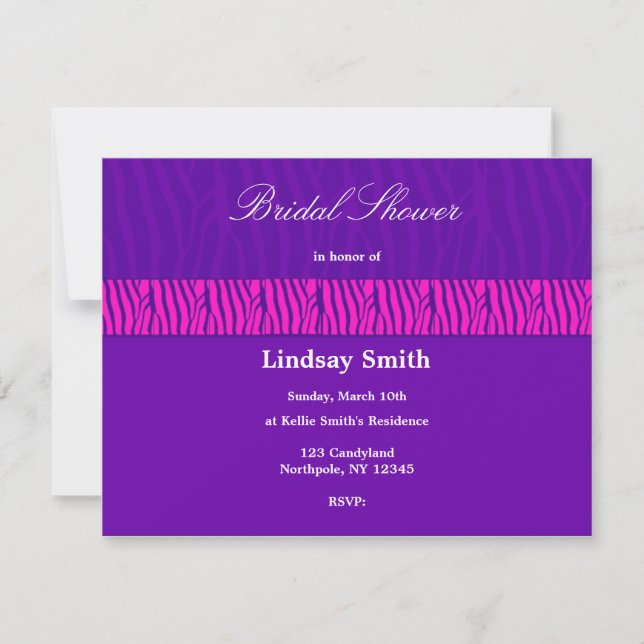 Invitation de mariage avec motif zèbre violet (Devant)