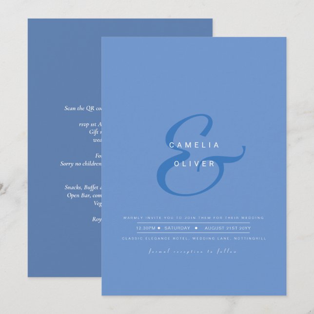 Invitation de mariage avec QR Code RSVP Ampersand  (Devant / Derrière)