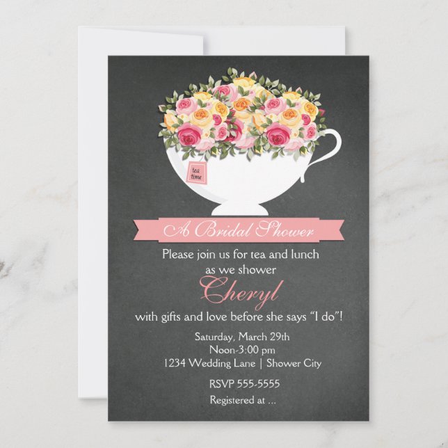Invitation de mariage avec tableau de fleurs et ta (Devant)