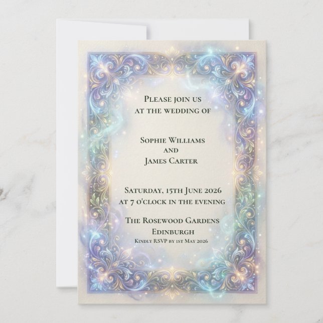 Invitation de mariage baroque céleste (Devant)