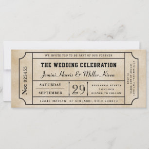 Invitation de mariage billet vintage
