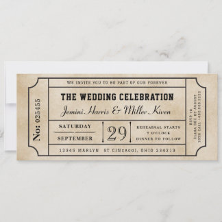 Invitation de mariage billet vintage