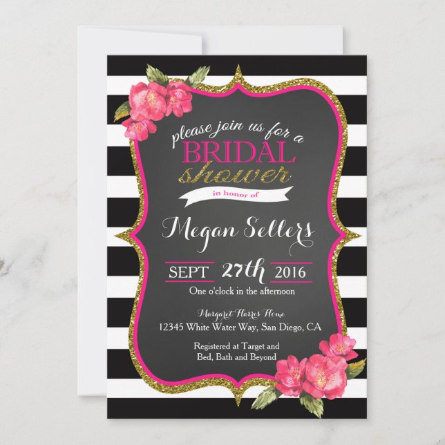 Invitation de mariage blanc noir PInk (Devant)