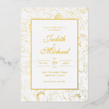 Invitation de Mariage blanc or chic