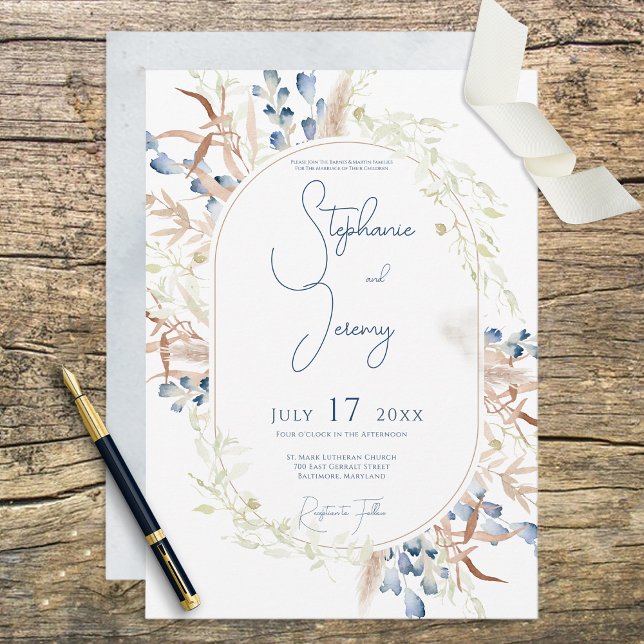 Invitation de mariage blanche avec fleurs séchées  (Créateur téléchargé)