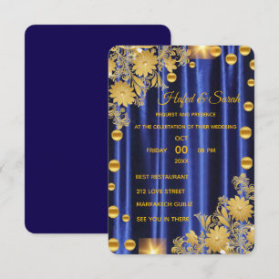 Invitation de mariage bleu royal et or, mariage