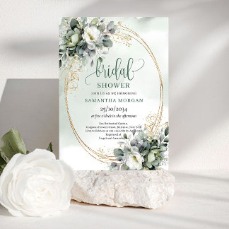 Invitation de mariage bohème aquarelle vert poussi