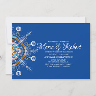 Invitation de mariage bohème colorée mandala bleu