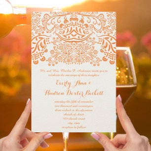 Invitation de mariage bohème en dentelle Mehndi or