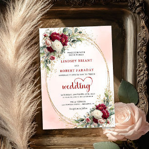 Invitation de mariage bohème florale bordeaux clas