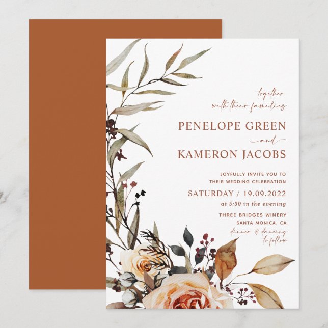 Invitation de mariage boho automne  (Devant / Derrière)
