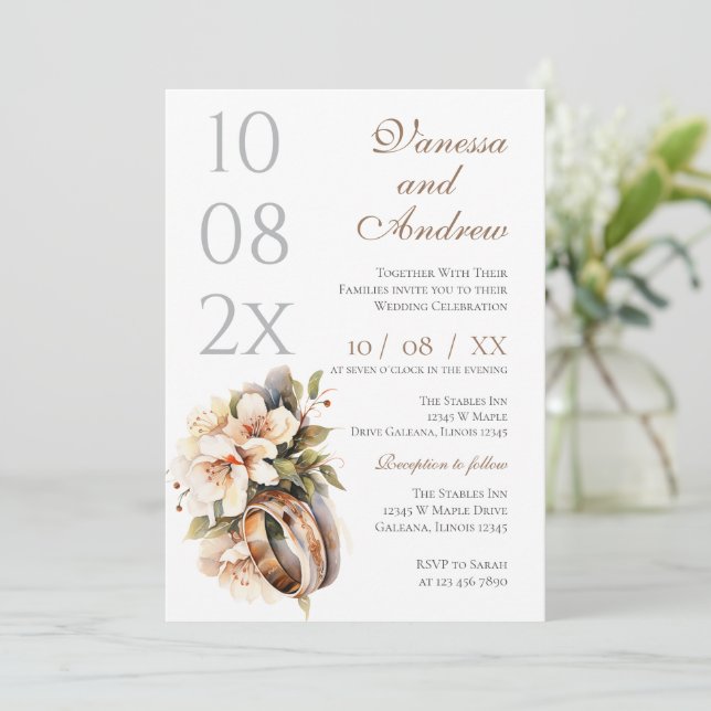 Invitation de mariage Boho Whit Ring (Debout devant)