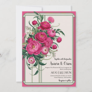 invitation de mariage botanique à fleurs roses cha
