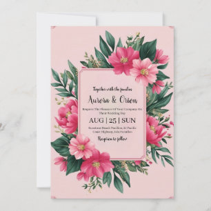 invitation de mariage botanique à fleurs roses cha