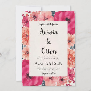invitation de mariage botanique à fleurs roses cha