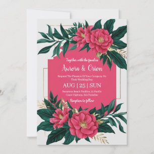 invitation de mariage botanique à fleurs roses cha