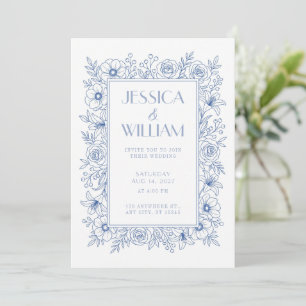 Invitation de mariage botanique bleu royal
