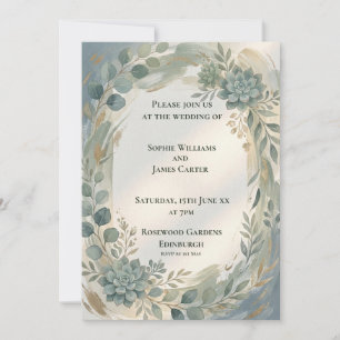 Invitation de mariage botanique florale bleue