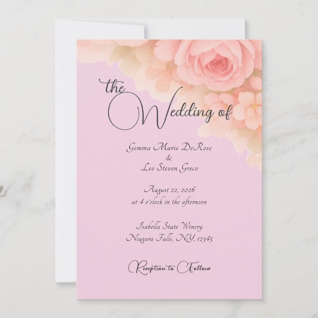 Invitation de mariage botanique rose (Devant)