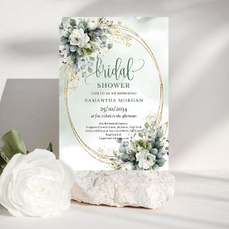 Invitation de mariage botanique verte Gold