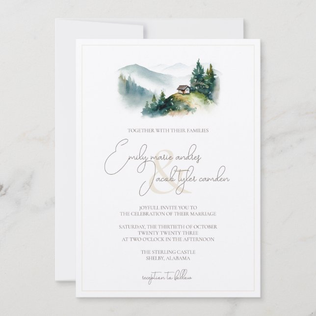 Invitation de mariage - Cabine en aquarelle (Devant)