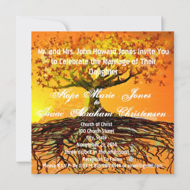 Invitation de mariage carrée Monogramme Racines d' (Devant)