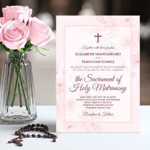 Invitation de mariage catholique aux pivoines bohè