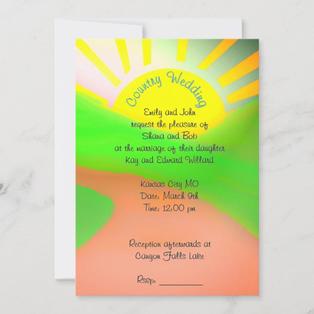 Invitation de mariage champêtre avec art de la mar (Devant)