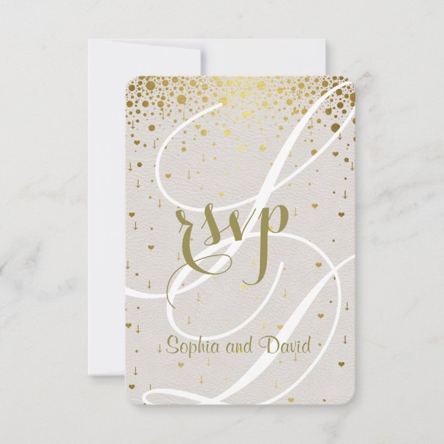 Invitation de mariage chic | Gold Confetti Heart R (Devant)