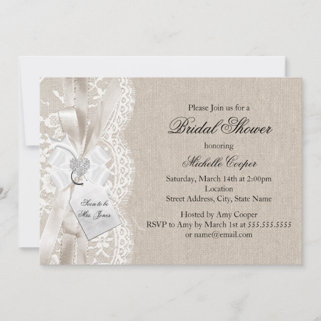 Invitation de mariage chic vintage en dentelle et  (Devant)