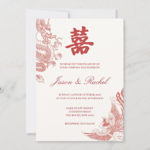 Invitation de mariage chinoise rouge dragon phénix