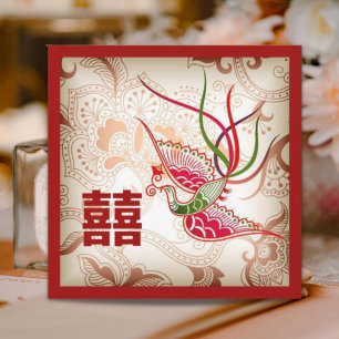 Invitation de mariage chinoise vintage rouge phéni