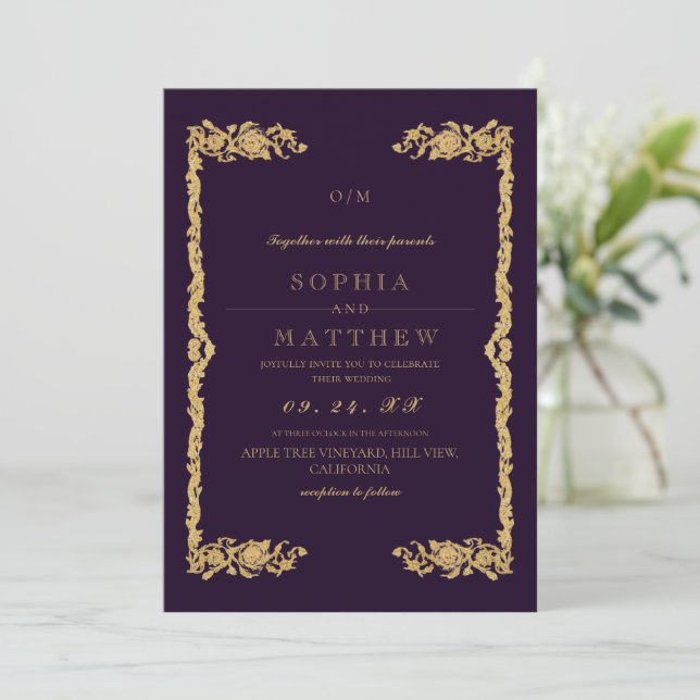 Invitation de mariage classique violet (Debout devant)
