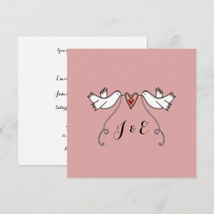 Invitation de mariage coeur d'amour colombes blanc