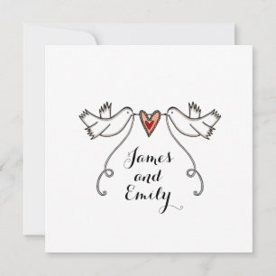 Invitation de mariage coeur d'amour colombes blanc