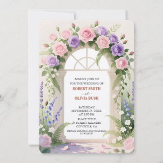 Invitation de mariage conte de fées avec arche de