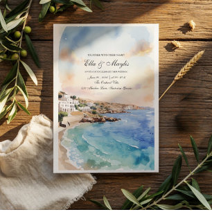 Invitation de mariage côtière à Santorin aquarelle